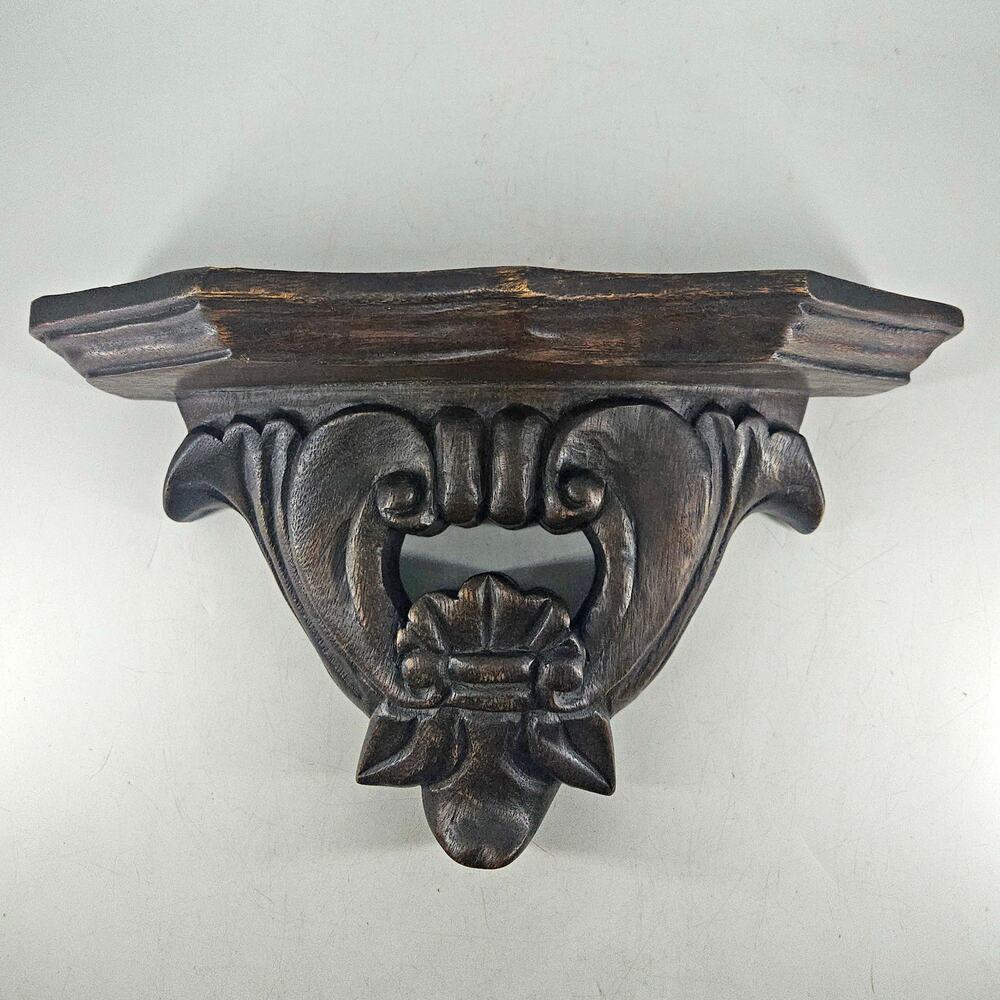 Vintage Ornate Carved wood Wall Display Hanging Sconce Shelf